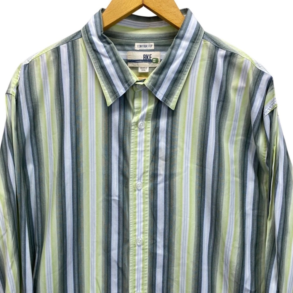 BKE Mens Contour Fit Green Multi Striped Long Sleeve Button Up Shirt XXL